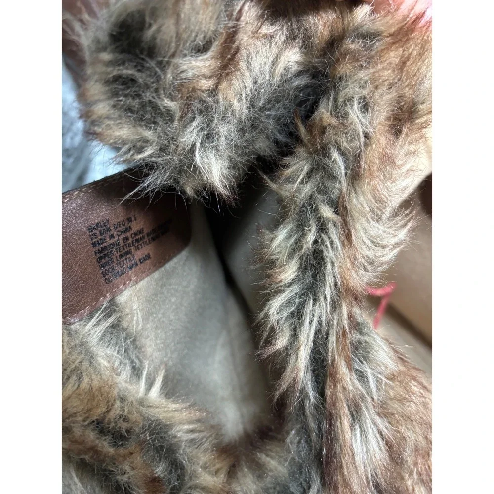 Marley Womens Brown Plaid Faux Fur Trim Lace Up Winter Duck Boots‎ Size 8